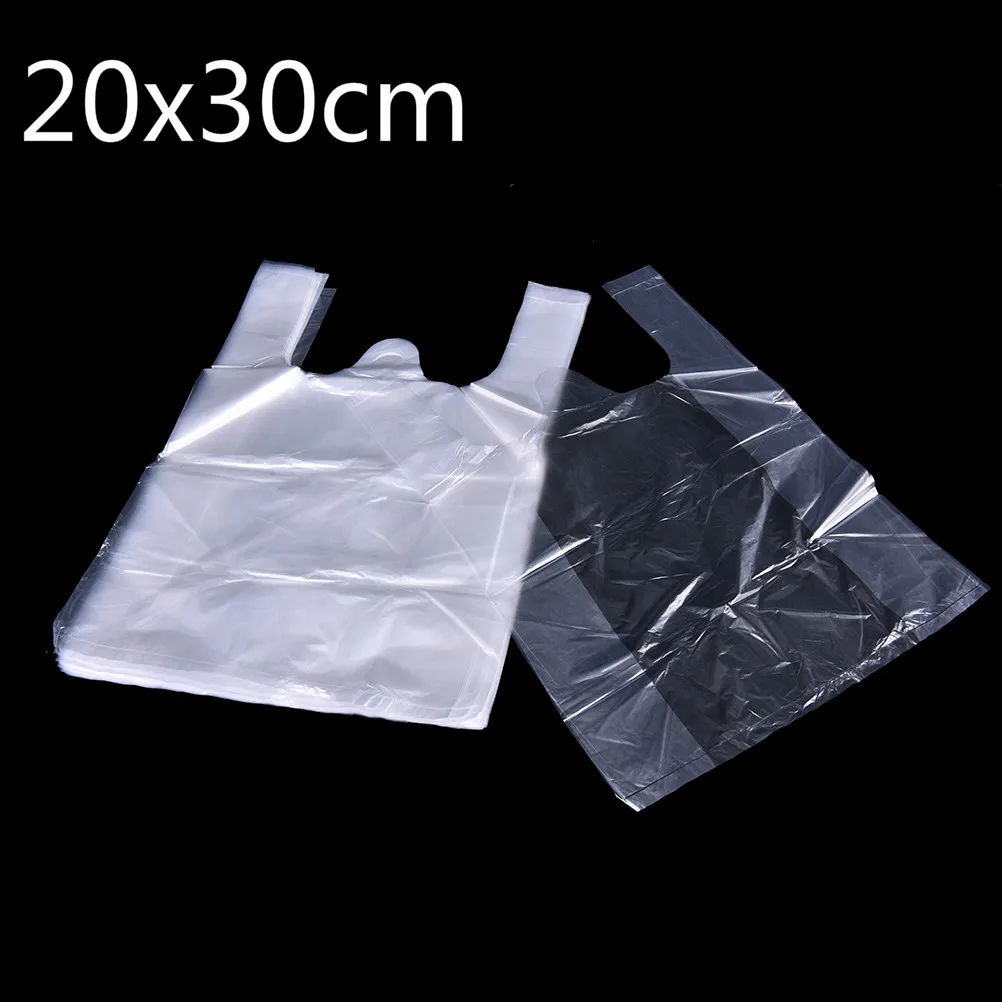 

Useful Plastic Shopping Bag 100Pcs Transparent Shopping Bag Supermarket Plastic Bags With Handle Food Packaging