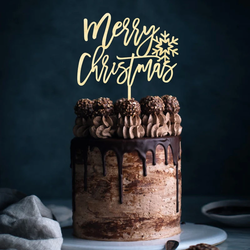 

Chic Christmas Topper Decoration ，Merry Christmas Cake Topper , Snowflake , Calligraphy Topper,Modern Topper ,