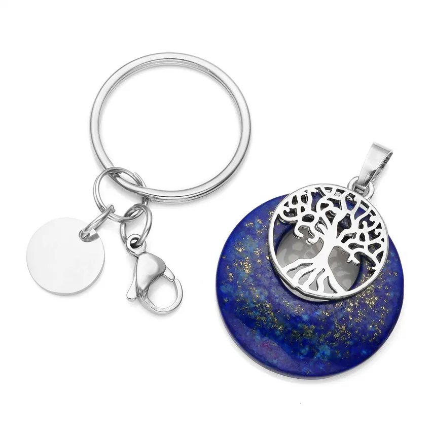 Уникальный посеребренный круглый брелок FYJS с застежкой-лобстером и деревом