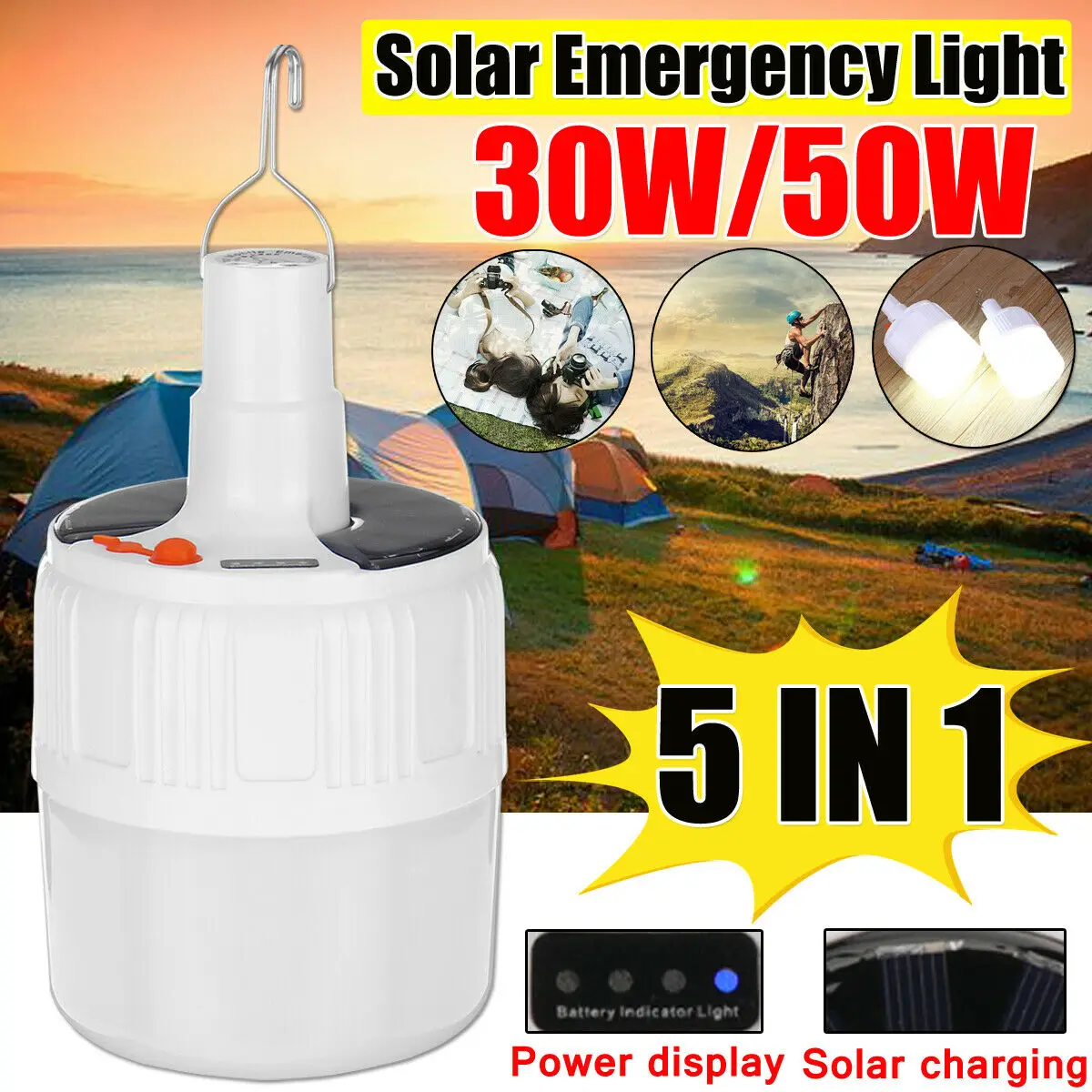 

Портативный солнечный уличный аварийный светильник, лампа для кемпинга на солнечной батарее, переносная лампочка, энерголампа, светодиодн...