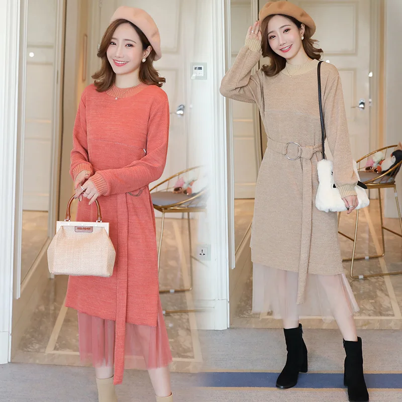 Платья для беременных Осеннее свободное платье из 2 предметов сетчатая юбка +