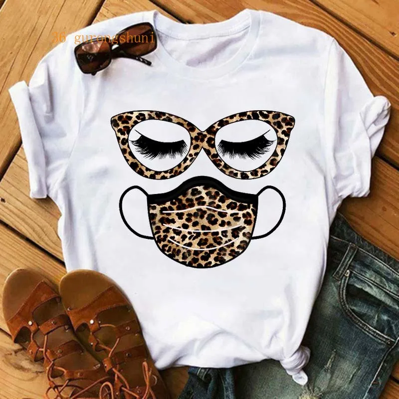 

New Funny Women Graphic T Shirts Woman Fashion Leopard Mask Eyelash Printed Tshirts Casual Short Sleeves Kawaii Girls Tops Tees