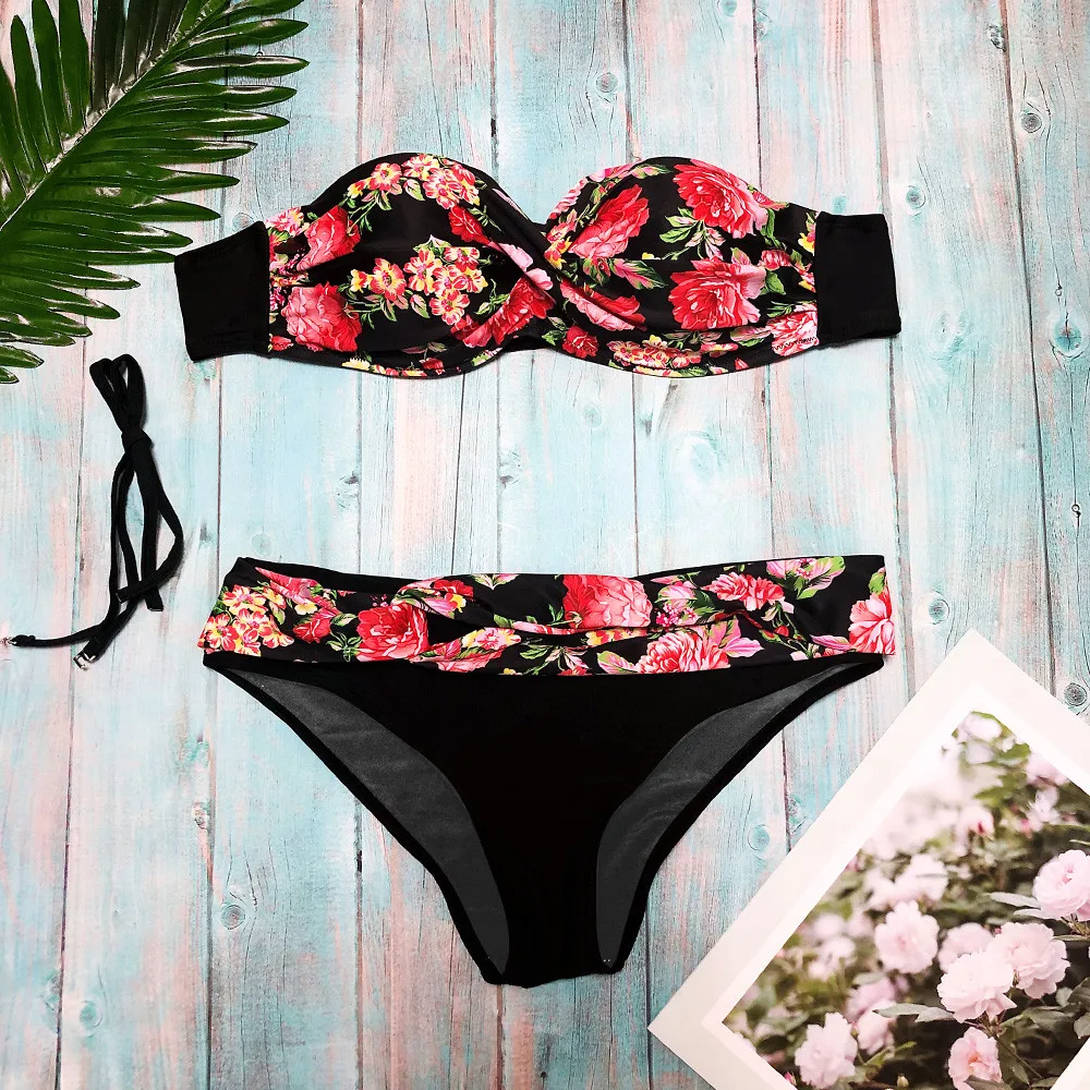 Женский купальник бикини пляжная одежда высокая талия сексуальный черный на