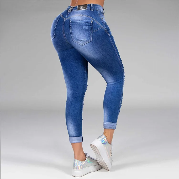 

2021 summer new style women's jeans ripped holes are thinning stretch jeans trousers women's trousers jeans