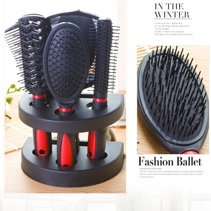 

5Pcs Anti-Static Cushion Comb Brush Salon Home Hair Styling Set with Mirror New Hair Massage Comb Sets