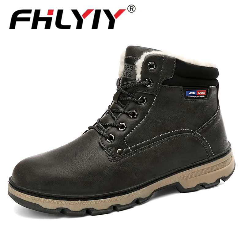 Fhlyiy/зимние ботинки из искусственной кожи теплые зимние мужская обувь на шнуровке