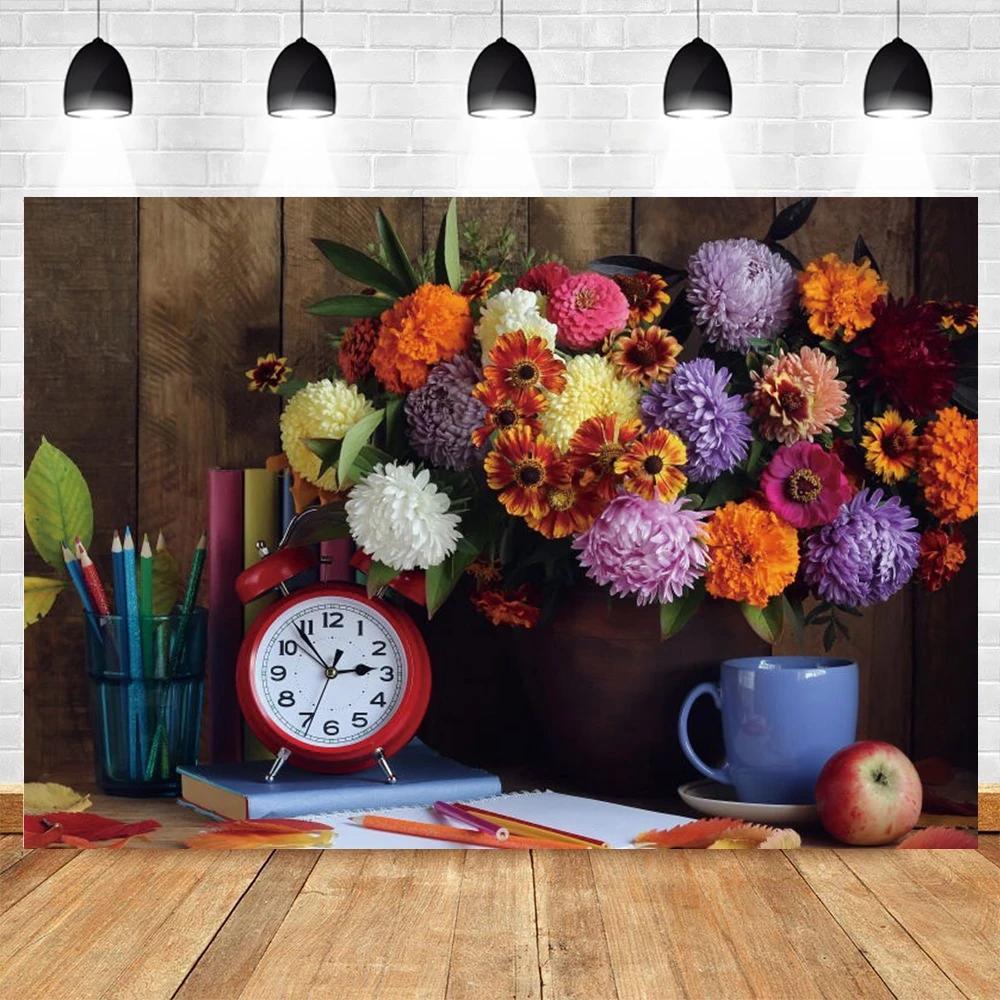 

Yeele Students Back to School Party Background Children Photophone Wood Board Floral Flowers Backdrop Photography Photo Studio