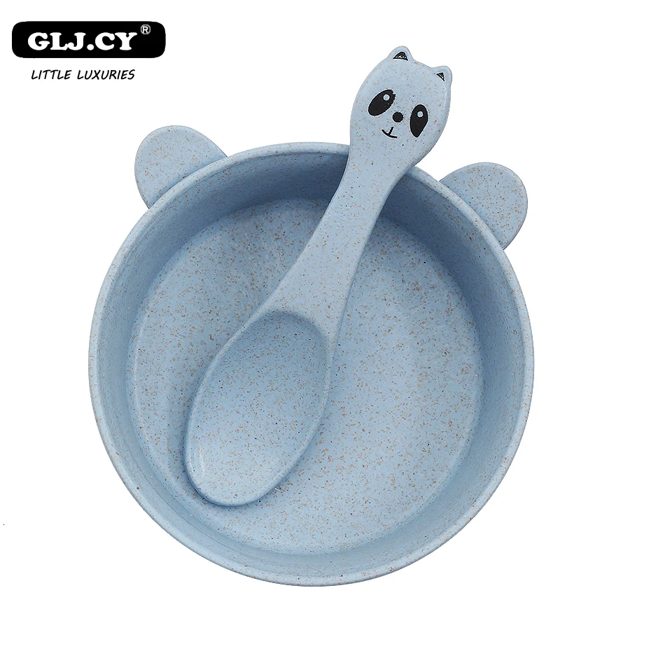blue set Бутылочка для кормления с Еда посуда панда пшеницы детская посуда eco-friendly Детские тренировочные столовые приборы для тарелочной чаши(Доктор Джим), 2 ложки шт./компл - Color: blue set