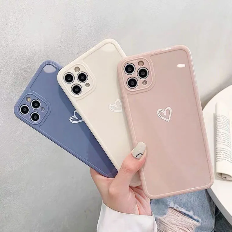 

Candy Color Love Heart Phone Case For iPhone 13 Pro Max 12 Mini 11 X XR XS 7 8 Plus SE 2020 Simple Cute Soft Silicone Back Cover