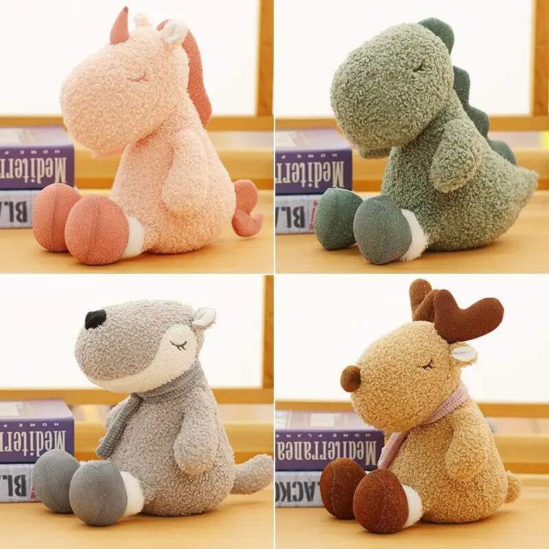 

23cm Lovely Animal Elk Dinosaur Wolf Plush Toys Stuffed Soft Kawaii Casual Pillow Dolls for Girlfriend Birthday Christmas Gift