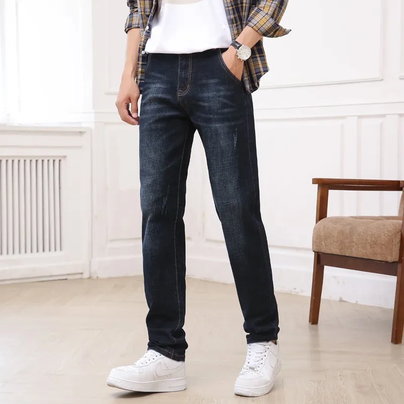 

2021 New Men's Slim Elastic Jeans Fashion Business Loose Fit Classic Style Jeans Denim Pants Trousers Male Wide Leg Jeans