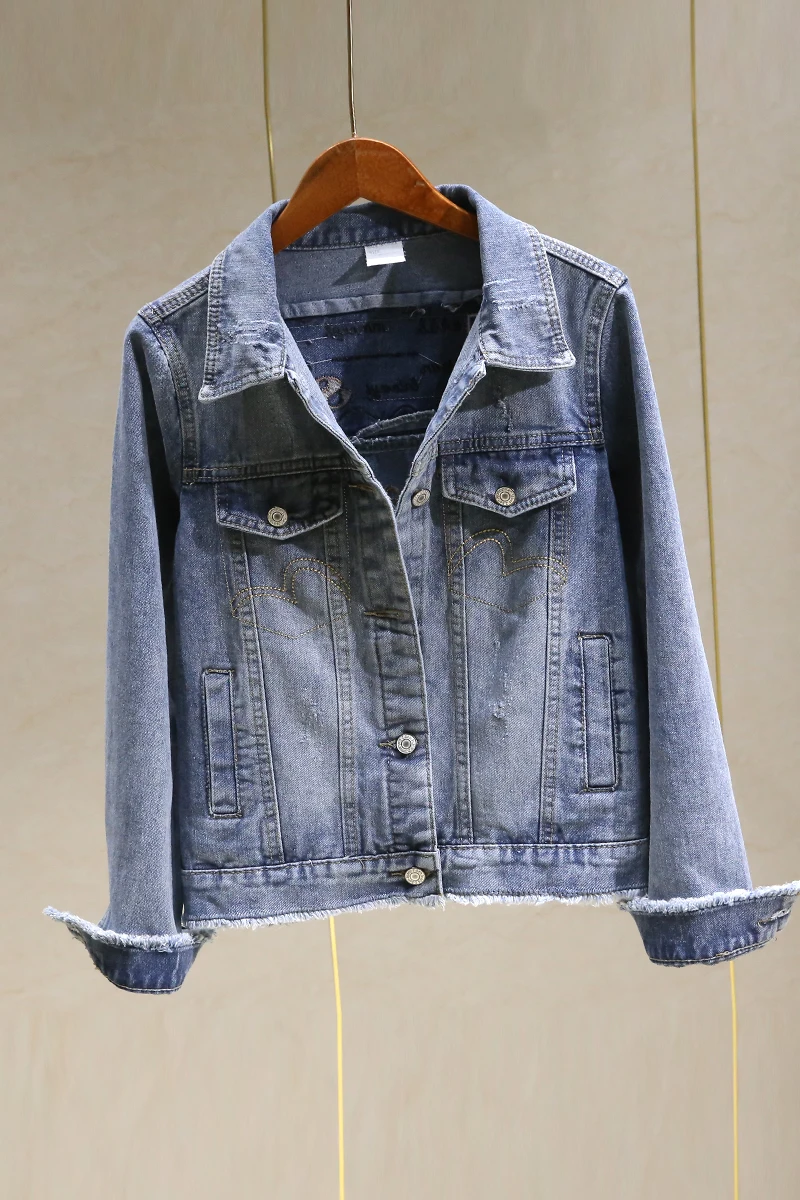 

Embroidered denim jacket female spring and autumn new letters students BF wind loose thin denim clothing tide