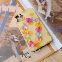 acrylic resin color heart shaped straps random mixed color mobile phone lanyard summer cell phone chains accessories