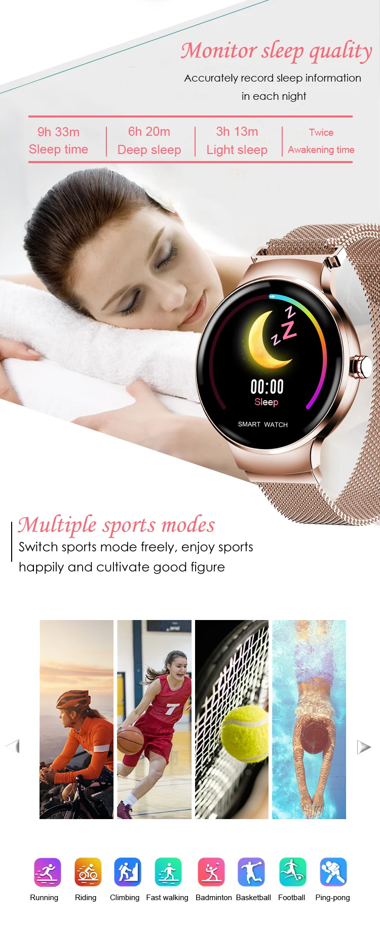 H5 Smart Watch Women Android Watch Fashion Fitness Bracelet Smartwatch with Heart Rate Blood Pressure Monitor Smart Wristband