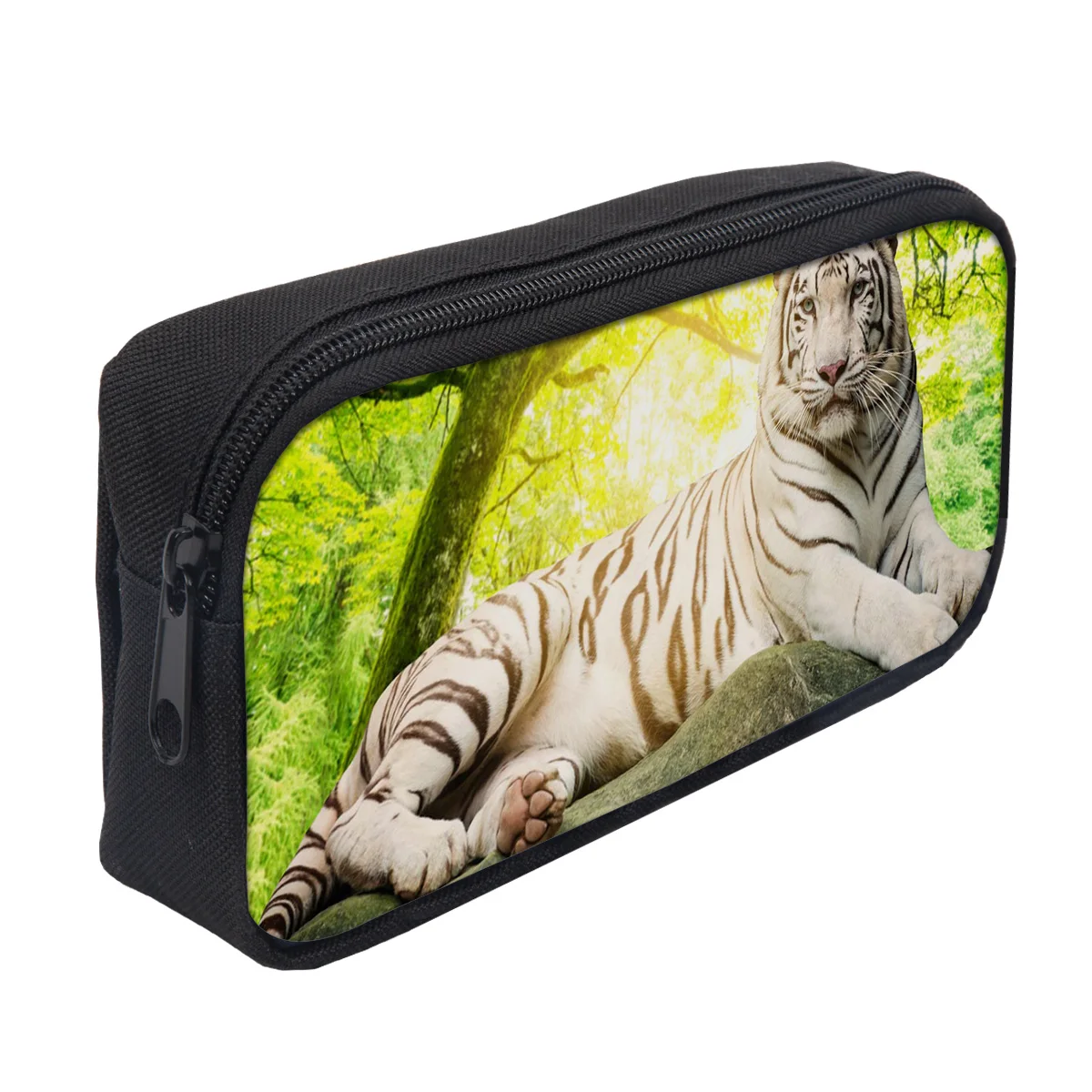 Повседневная косметичка зеленый лес Животное Белый Тигр камень Макияж Дорожная