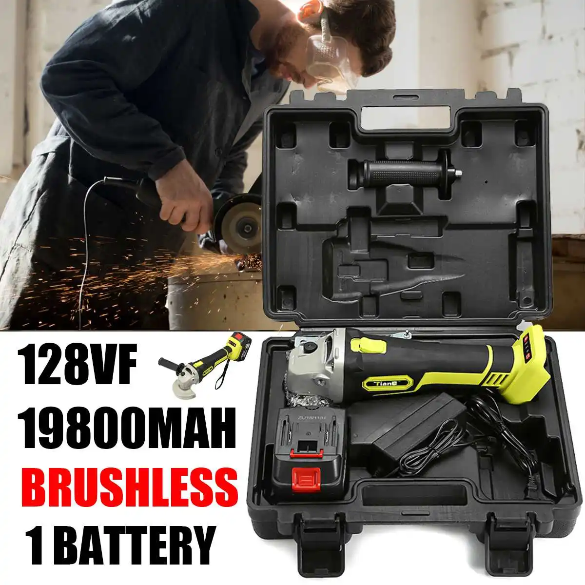 1 Battery Портативный Электрический углошлифовальный станок 128VF беспроводной силовой инструмент для резки 19800 мАч литиевая батарея перезаряжаемый Электроинструмент шлифовальный станок - Цвет: 1 Battery