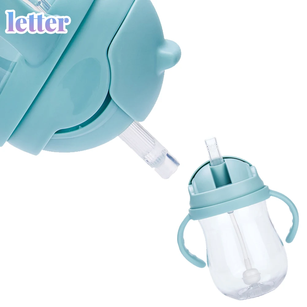 

300 Ml Feeding Bottle Wide Mouth Cups Leakproof Straw Suction Water With Handles Milk Silicone Babies Drinking Training