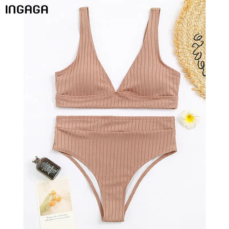 INGAGA сексуальное бикини с высокой талией купальники женские Купальники пуш-ап