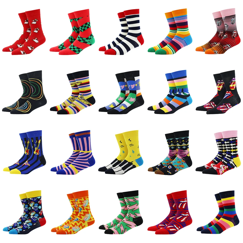 

5 Pairs Men's Fashion Pattern Dress Funky Fun Colorful Socks Hip Hop Music Novelty Dress Socks Cotton Happy Funny Guitar Socks