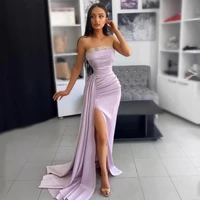 thinyfull sexy evening dresses strapless satin high split prom dress lavender party cocktail gowns saudi arabia dubai plus size