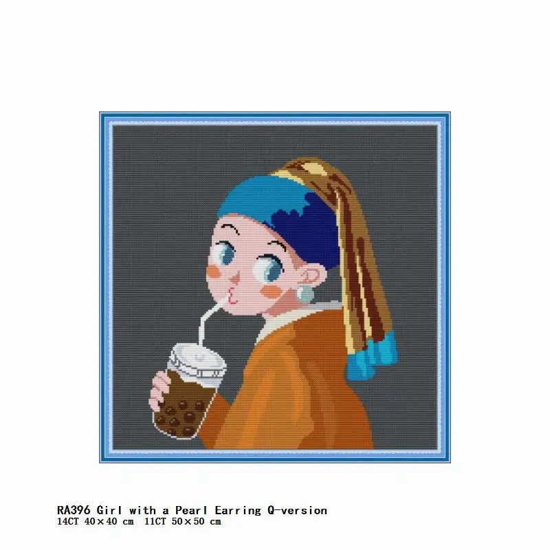 Embroidery Needlework Patterns 11CT 14CT Stamped Home Decor Counted Printed Cross Stitch Kit Girl with A Pearl Earring Q-version