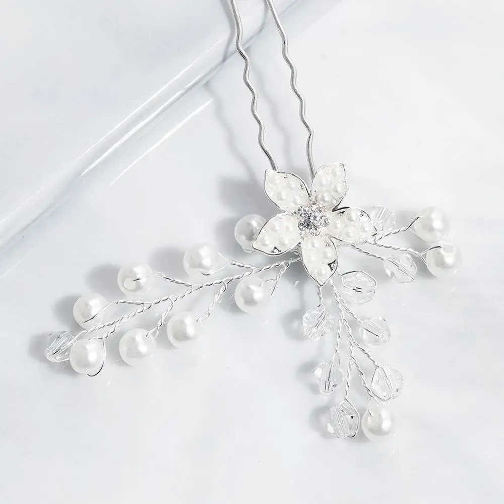 Новинка свадебные шпильки для волос ручной работы с белыми цветами и серебряными