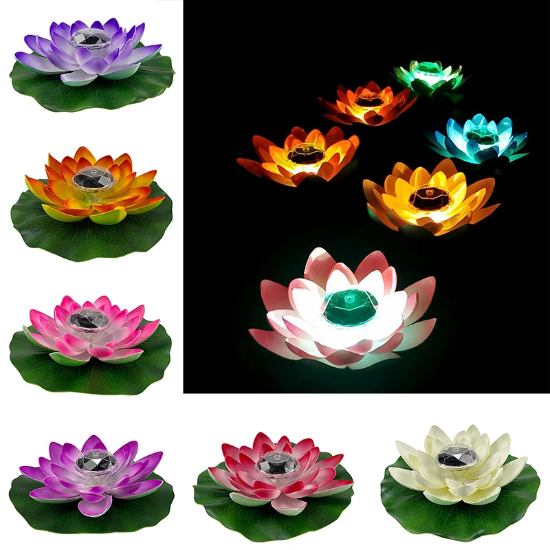 

1PC 28CM 6 Color Solar Powered LED Flower Light Rechargeable Battery Artificial Lotus Floating Lamp Fountain Pond Pool Light