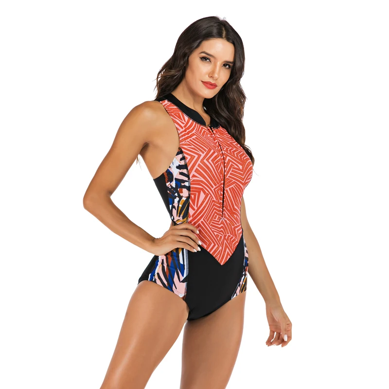 Женский слитный купальник с передней молнией боди для плавания и