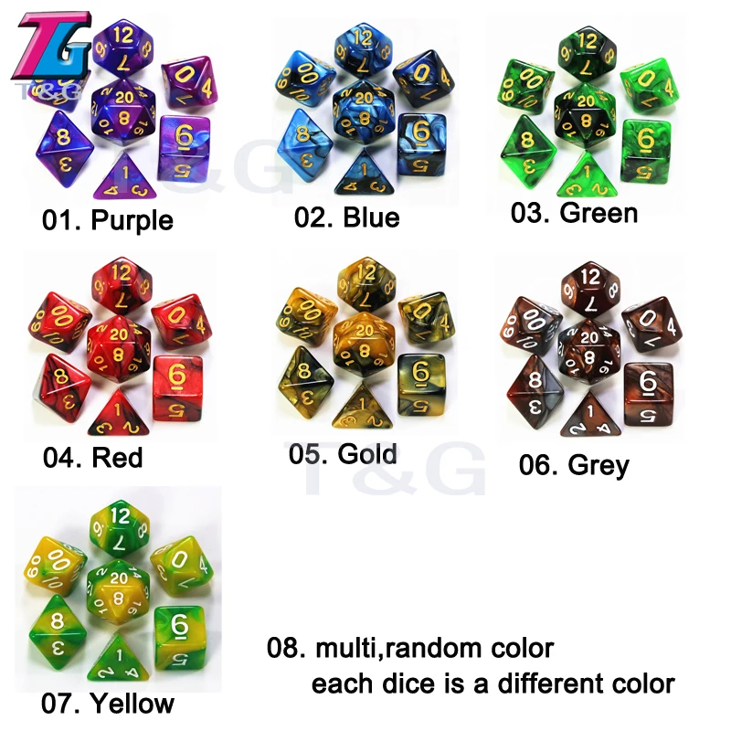 7 шт. игральные кости с сумкой красивого цвета D & d4 d6 d8 d10 d % d12 d20 многогранные