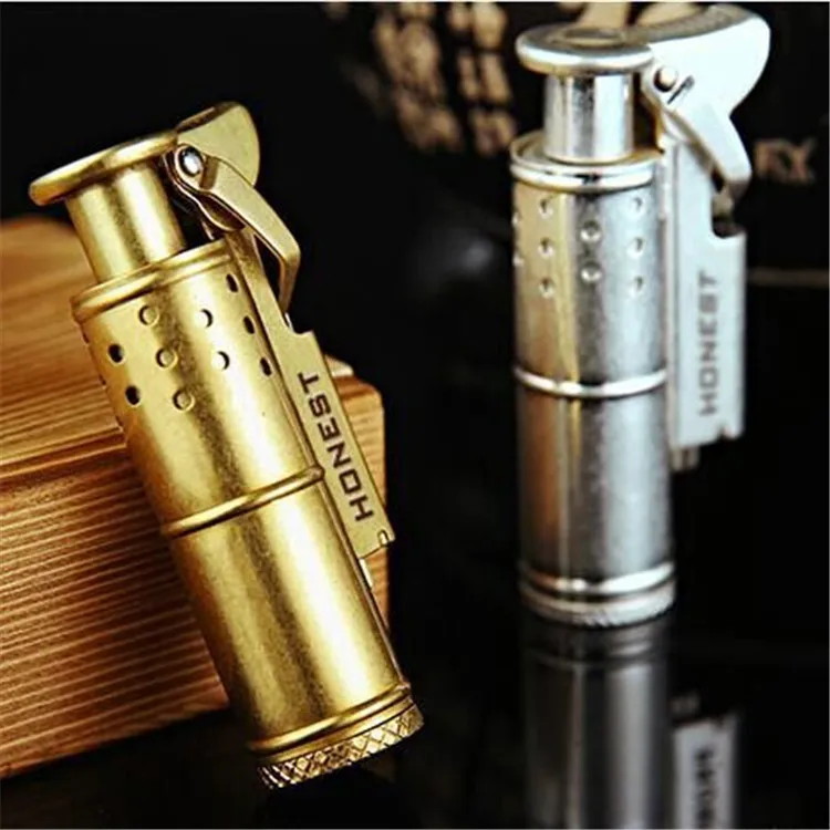 

Retro pure brass kerosene lighter metal butane duct blowtorch turbine gas lighter start flame powerful cigar cigarette gadget666