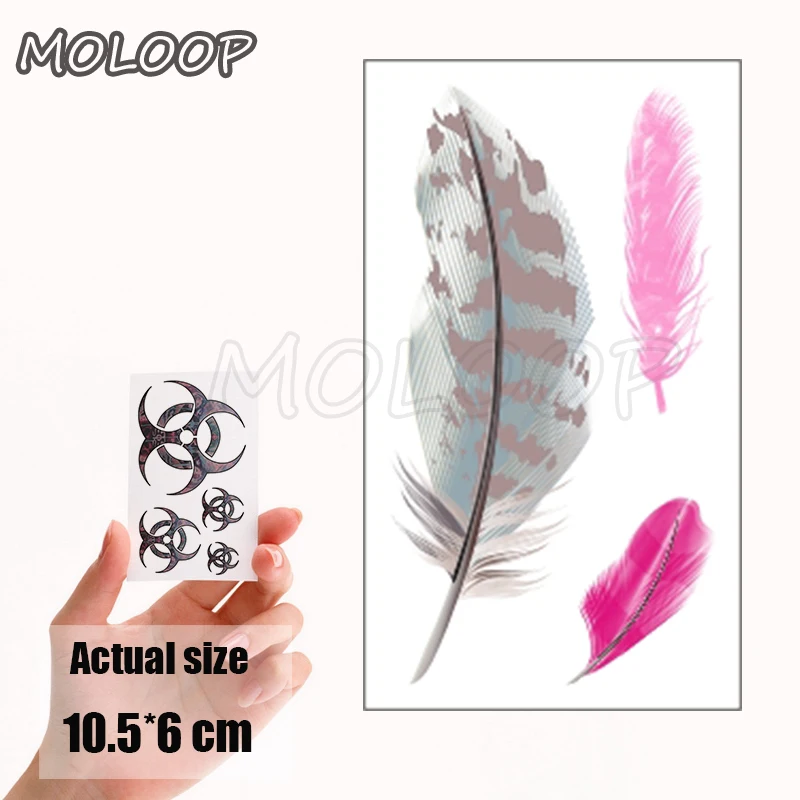 Переводная татуировка с серыми пикантными перьями тату для боди арта