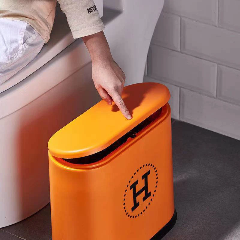 

Orange Trash Can Toilet Office Dustbin Waste Bin For Bathroom With Lid Garbage Can For Bedroom Car Recycle Bin Narrow Design