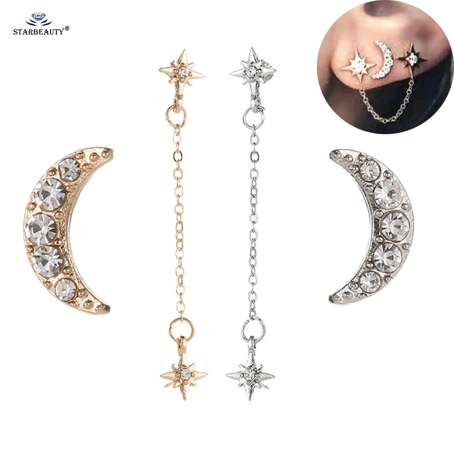 2 шт./лот серьги гвоздики со стразами и луной в форме звезды пирсинг спиральной