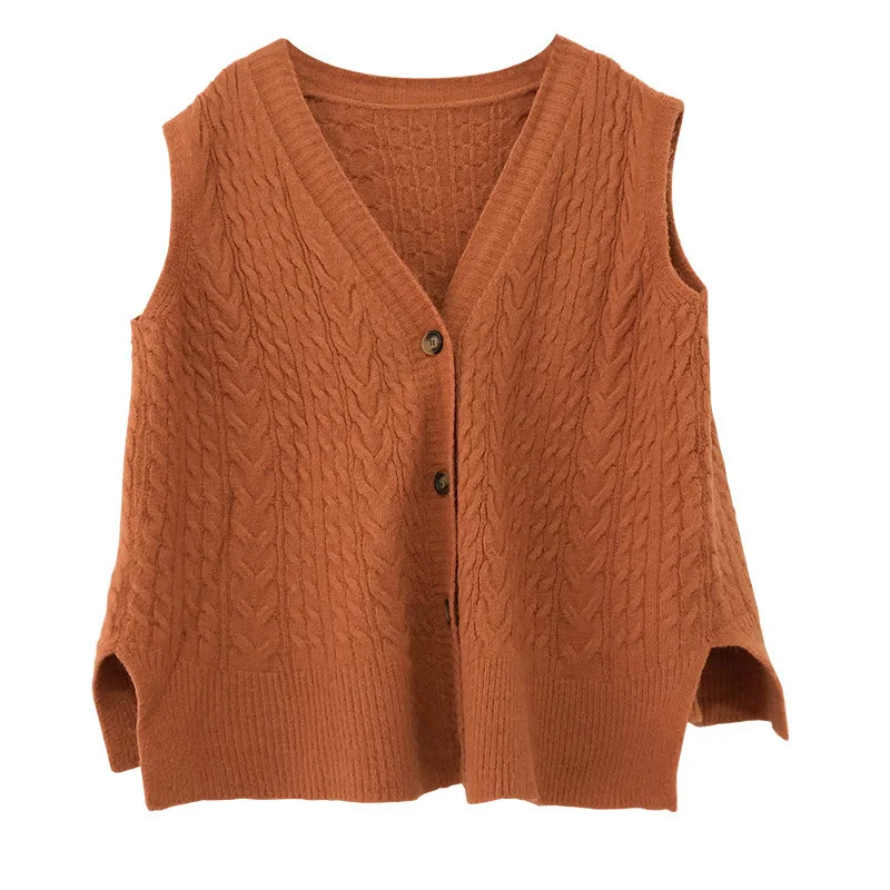 

Sleeveless Knitted Vest Cardigan Women's Autumn Sweet Outer Wear Vest and Loose V-neck Sweater