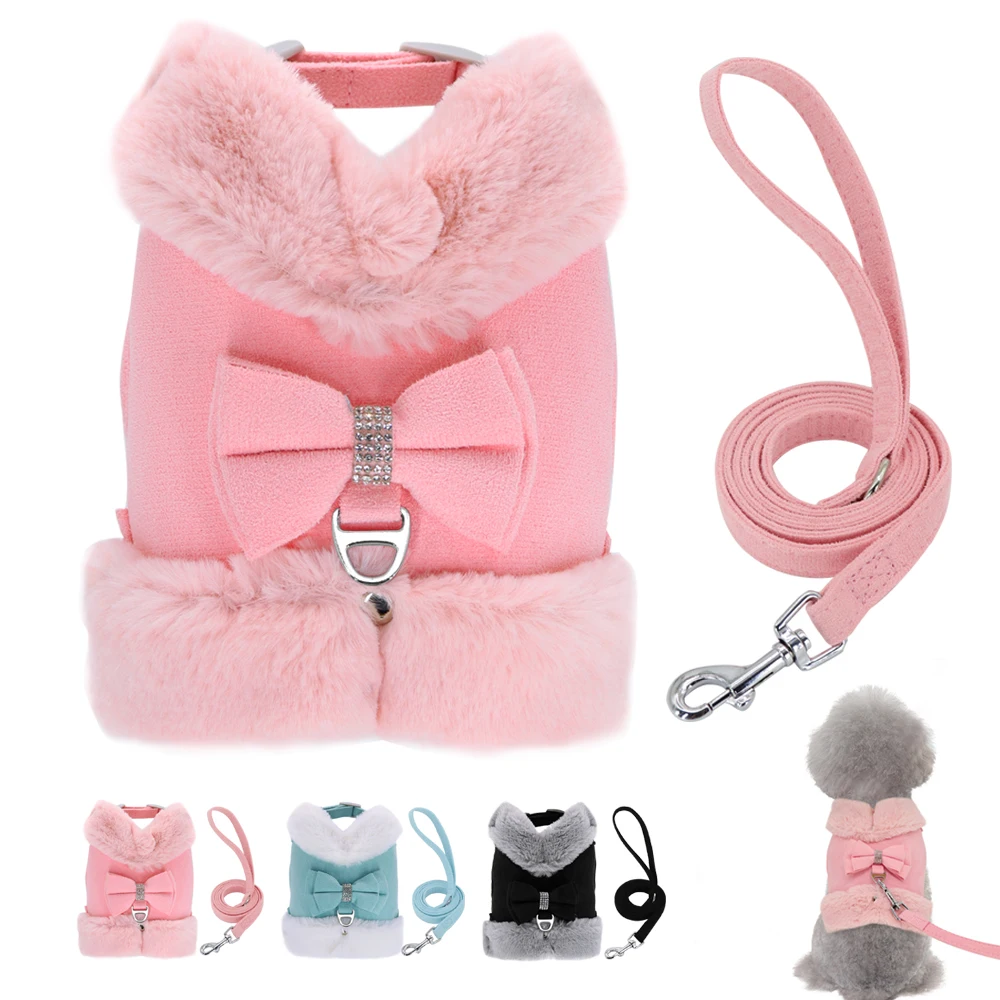 Cute Chihuahua Yorkie Dog Cat Harness Leash Set Warm Winter Pets Puppy Clothes Vest Small Dog Clothing For Pug French Bulldog