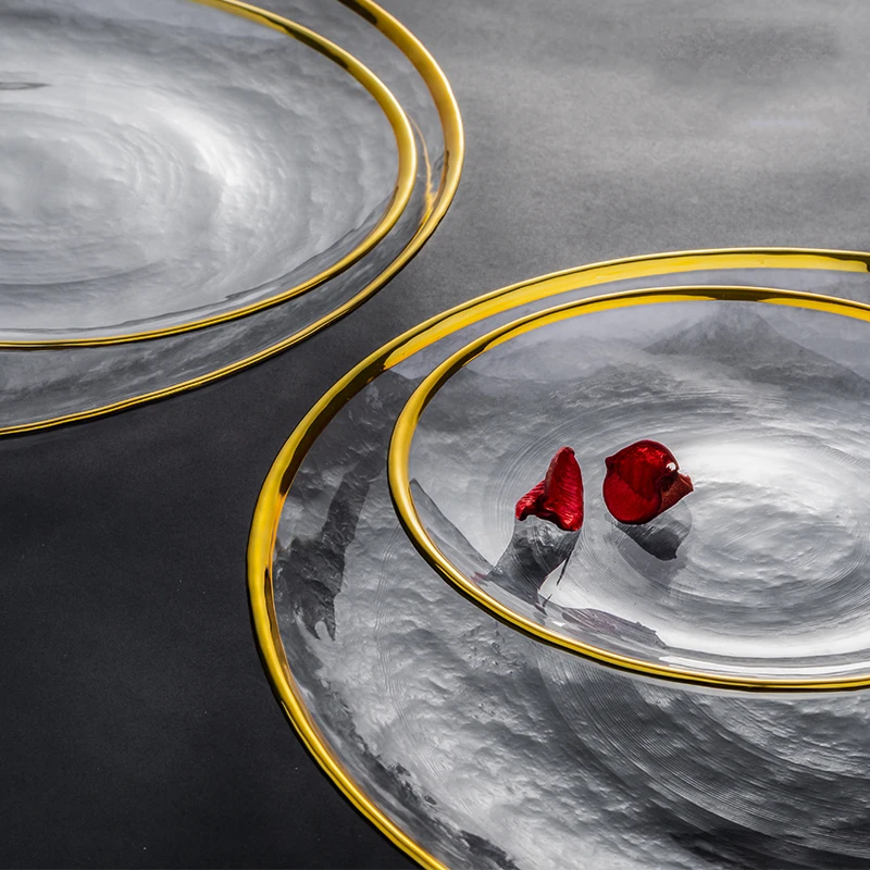 Золотая стеклянная миска блюдо прозрачная тарелка для десертов стейков салатов