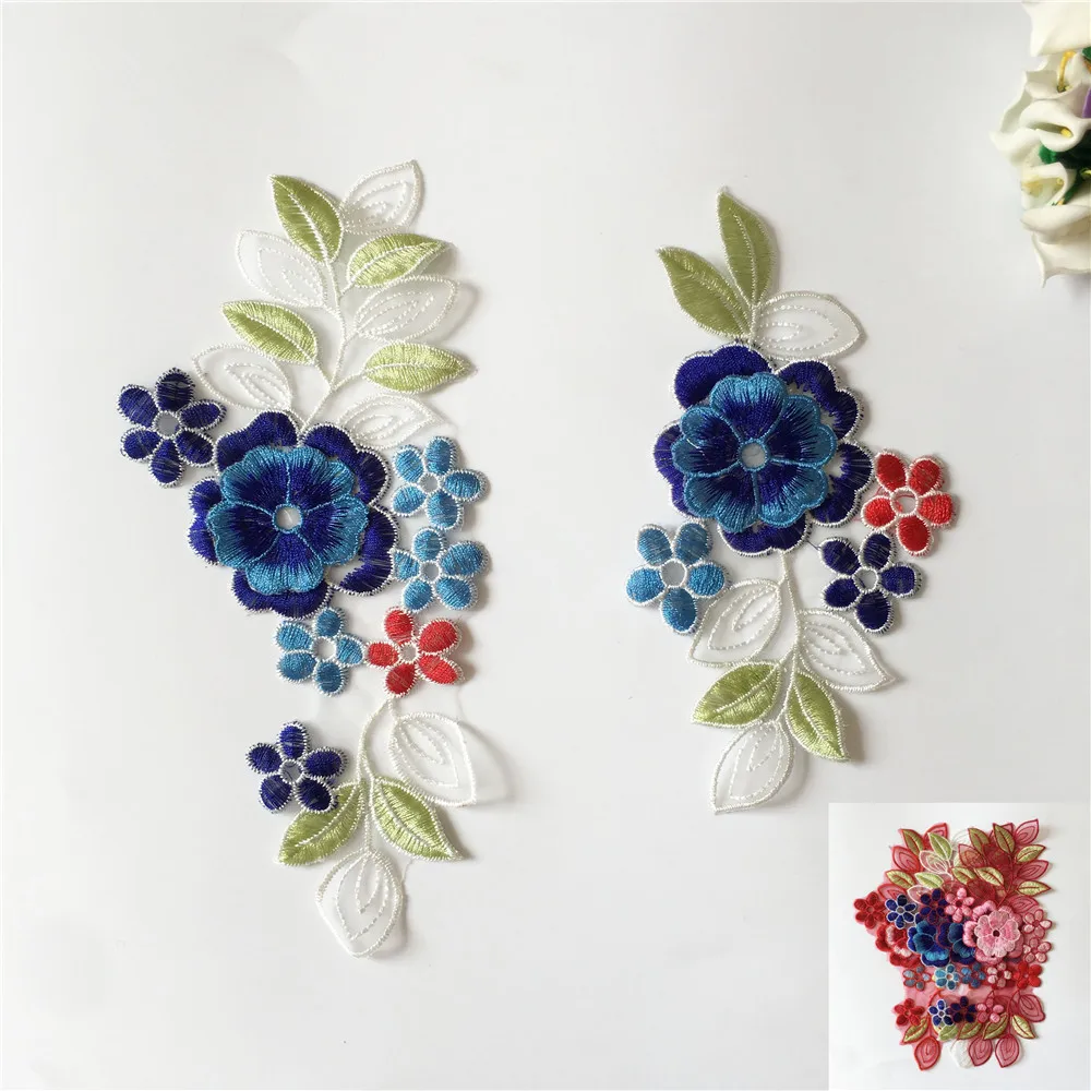 A pair of sale 3D flower Embroidered Polyester applications Lace collar DIY sewing fabric Craft materials Dress accessories | Дом и сад