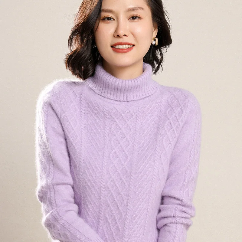 

2020 Autumn and Winter New Mink Wool Sweater Women High Neck Pullover Sweater Thick Mink Wool Sweater Plus Size Slim To Keep War