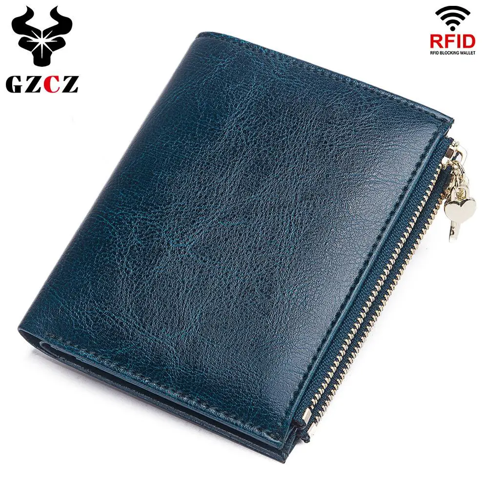 

GZCZ Rfid Genuine Leather Wallet Female Women Coin Purse Fashion Short Purses Wallets Clamp For Money Portomonee Money Bag