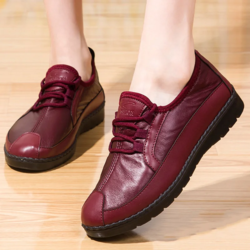 Женская обувь на плоской подошве UPUPER повседневная кожаная шнуровке мокасины