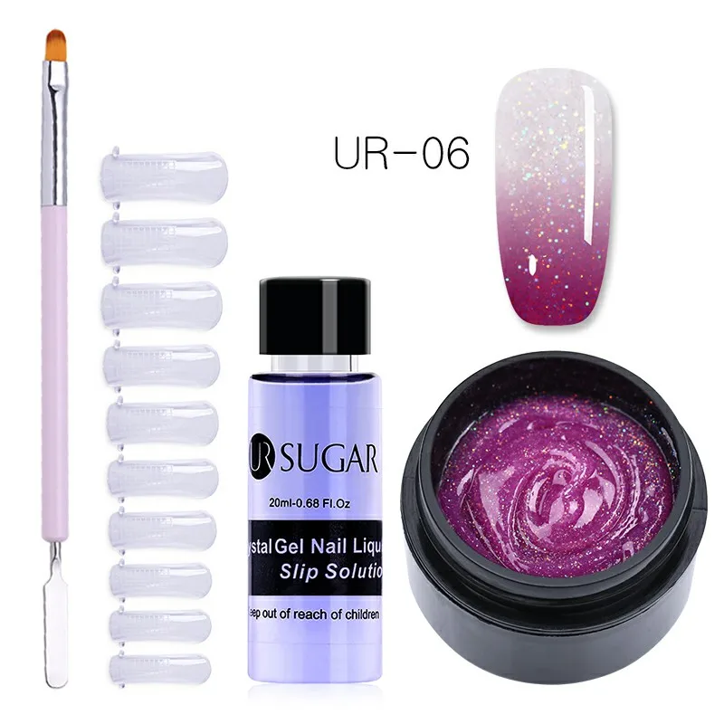 4Pcs set 6 UR SUGAR 15 мл голографический Блестящий Быстрый строительный поли набор для маникюра гель-лаком тепловой поли гель продлевающий половой акт лак кончик ногтей строительный УФ-гель - Цвет: 4Pcs set 6