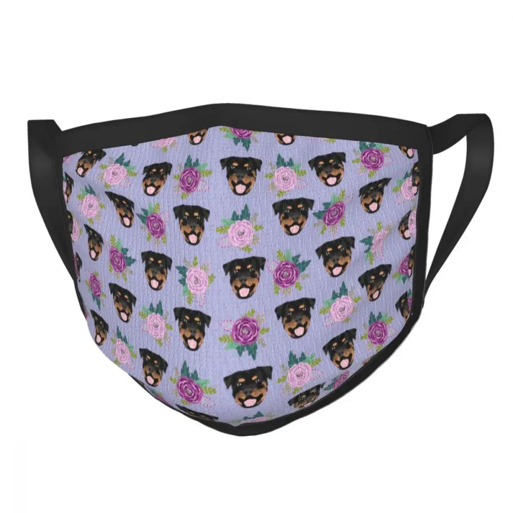 

Многоразовая маска для лица Rottweiler с изображением собаки, лаванды, фиолетовых цветов, маска против смога, защитная маска, респиратор, маска д...
