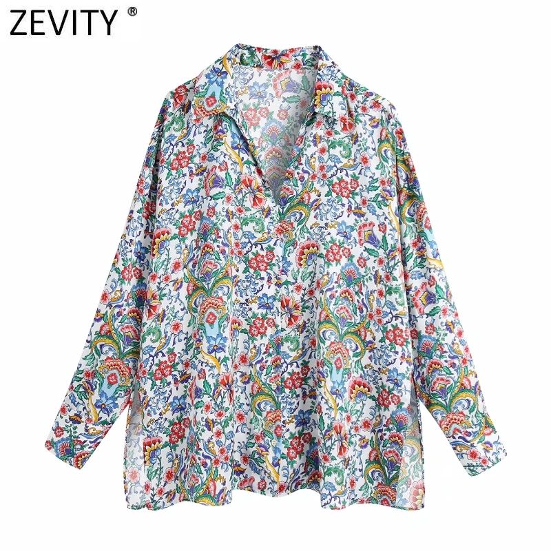

Женское кимоно с разрезом сбоку Zevity 2021, милая цветная блузка с цветочным принтом, Женская однобортная рубашка, шикарные свободные блузы, топ...
