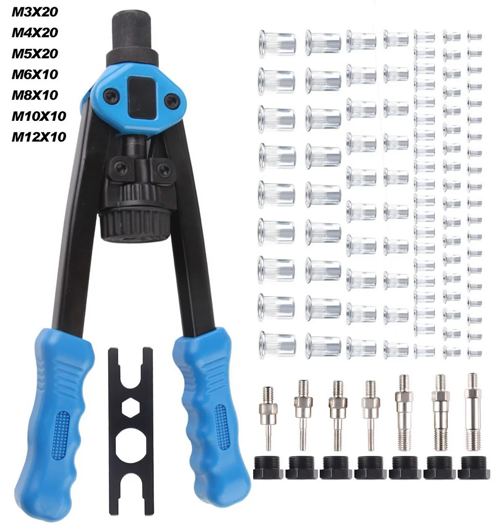 

110pcs/Set Rivet Nut Kit Setting Tool Riveter Guns Mandrel Riveting Machine M3-M12 Nut For Metal Fabrication, Appliances
