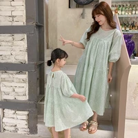 mother and girls matching clothes dresses 2021 summer new korean loose dots dresses for mom and daughter family matching outfits