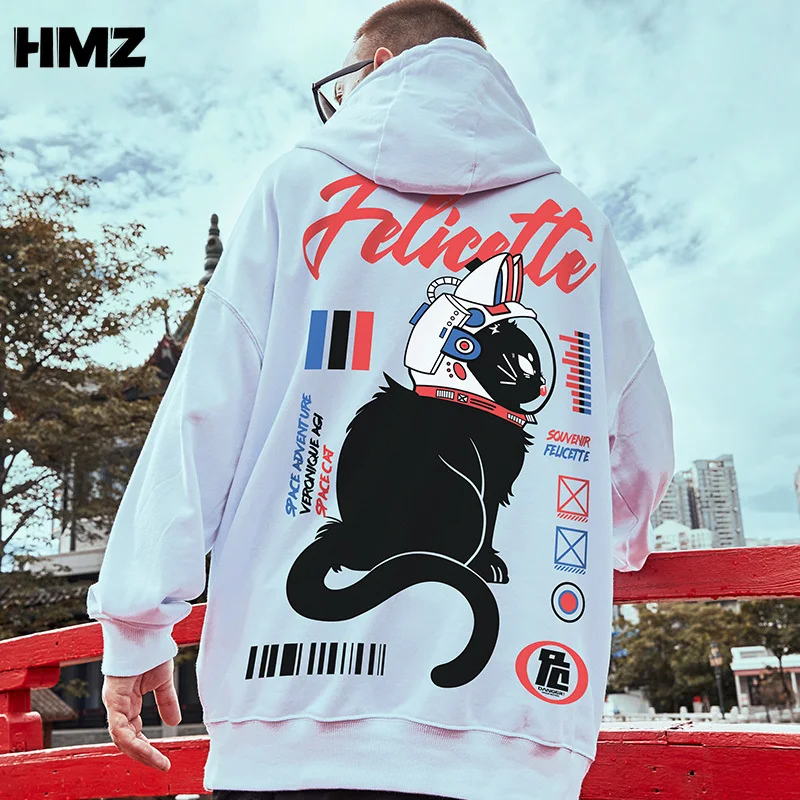 

HMZ Oversized Hoodie Sweatshirts Men Autumn Pullover Cotton Hoodie Streetwear Winter Men Clothes Cat Print Streetwear Hooded Men
