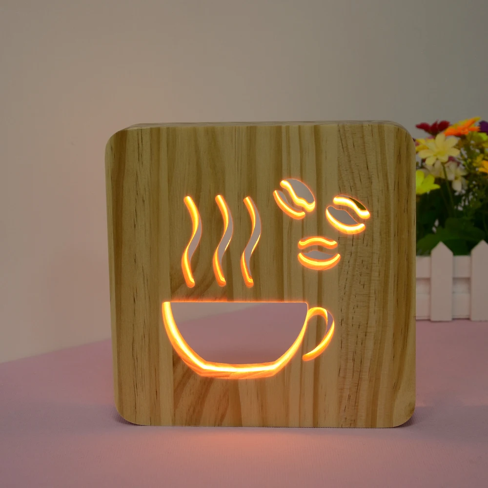 Светодиодная настольная лампа в форме кофе деревянное ремесло новинка