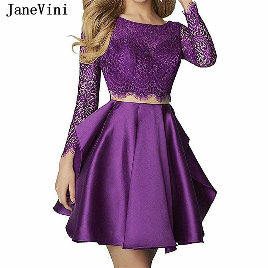JaneVini 2019 фиолетовые винтажные кружевные 2 шт короткие платья для выпускного
