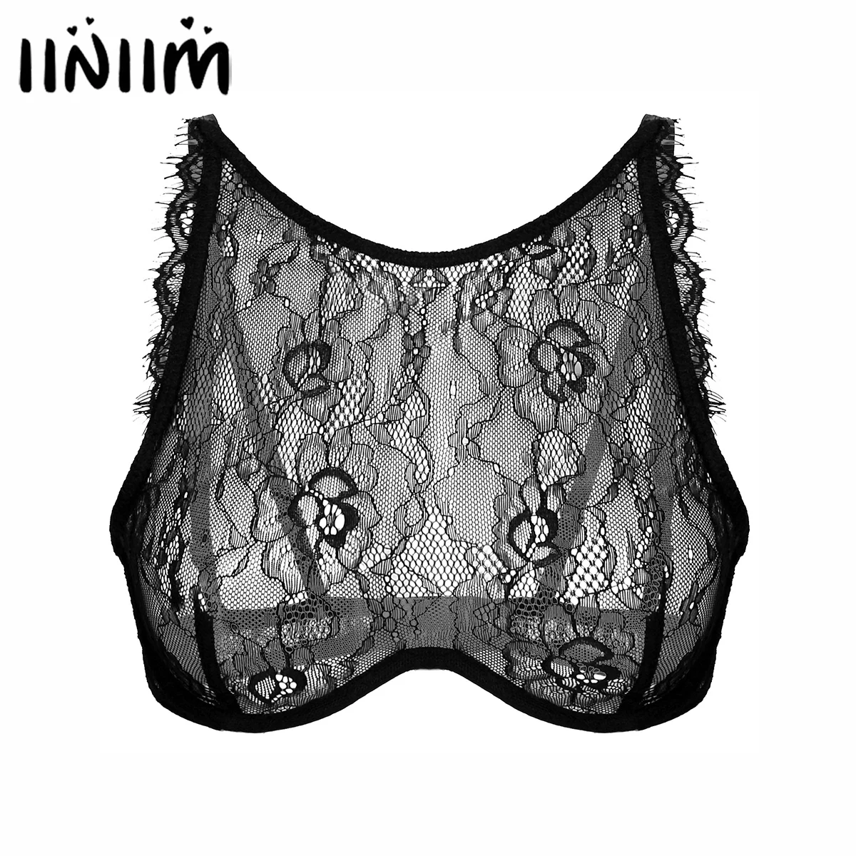 

Womens Lace Sexy Lingerie Exotic Tanks Hollow Out See-through Underwire Unlined Bra Tops Adjustable Straps Brassiere Nightwear