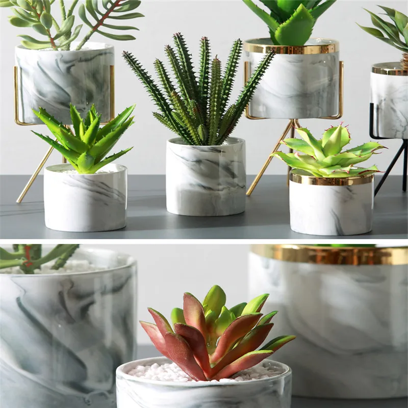 

Nordic Ceramic Iron Art Vase Marble Pattern Golden Tabletop Flower Pot Wedding Living Room Office Green Plant Decoration Vase